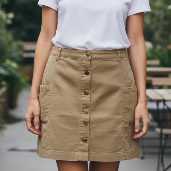 TOAD & CO. Tan organic cotton twill blend button front casual skirt size 6 - Picture 1 of 6